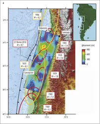 Le séisme de Maule (Chili) de 2010 dans le contexte des ruptures historiques - crédits : Encyclopædia Universalis France