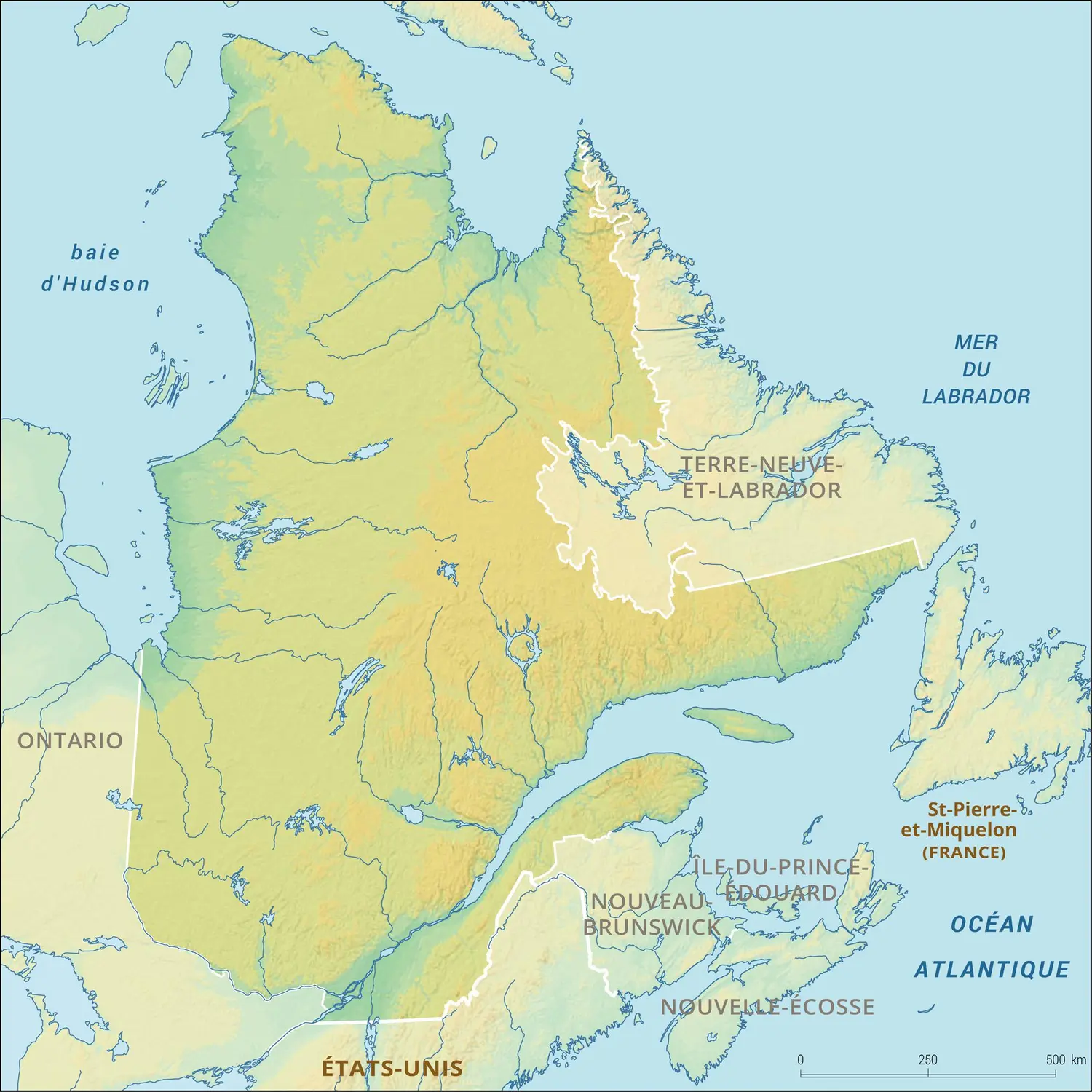 Québec : carte physique vierge