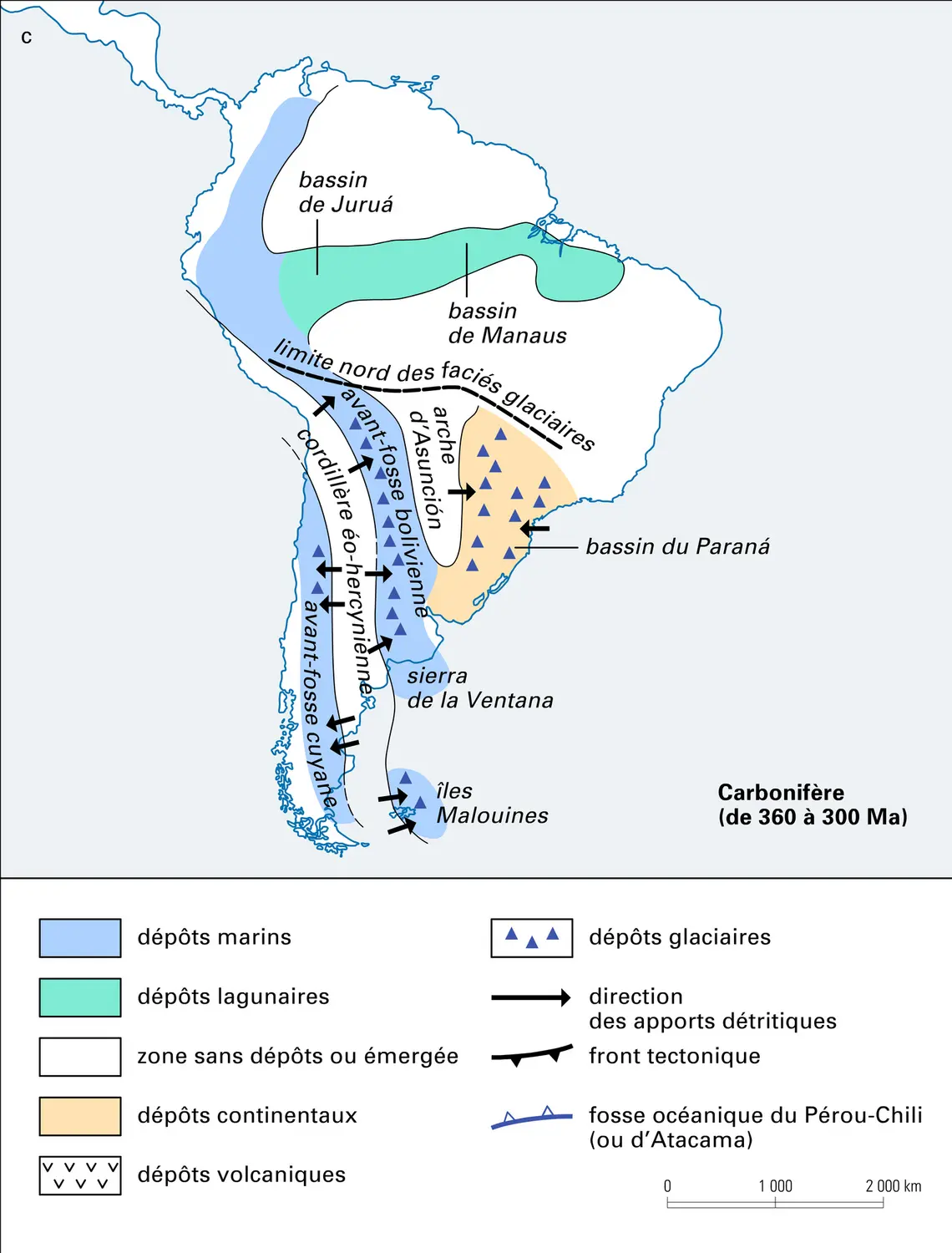 Cartes paléogéographiques simplifiées de l'Amérique du Sud - vue 3