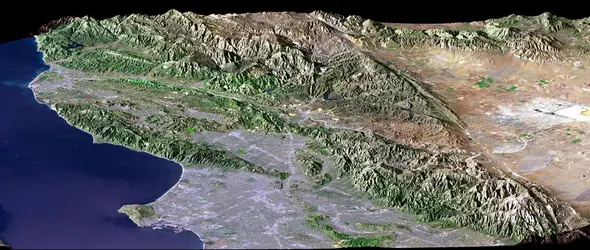 Los Angeles vue en perspective - crédits : NASA/ JPL/ NIMA
