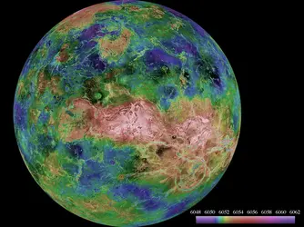 Vénus : topographie de l'hémisphère oriental - crédits : Courtesy NASA / Jet Propulsion Laboratory
