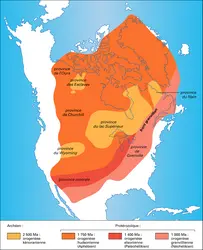 Amérique du Nord au Précambrien - crédits : Encyclopædia Universalis France