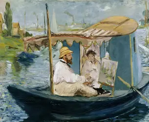 <it>Monet peignant dans son bateau-atelier</it>, É. Manet - crédits : Fine Art Images/ Heritage Images/ Getty Images
