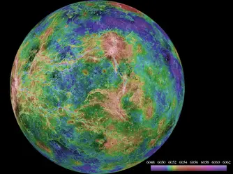 Vénus : topographie de l'hémisphère occidental - crédits : Courtesy NASA / Jet Propulsion Laboratory