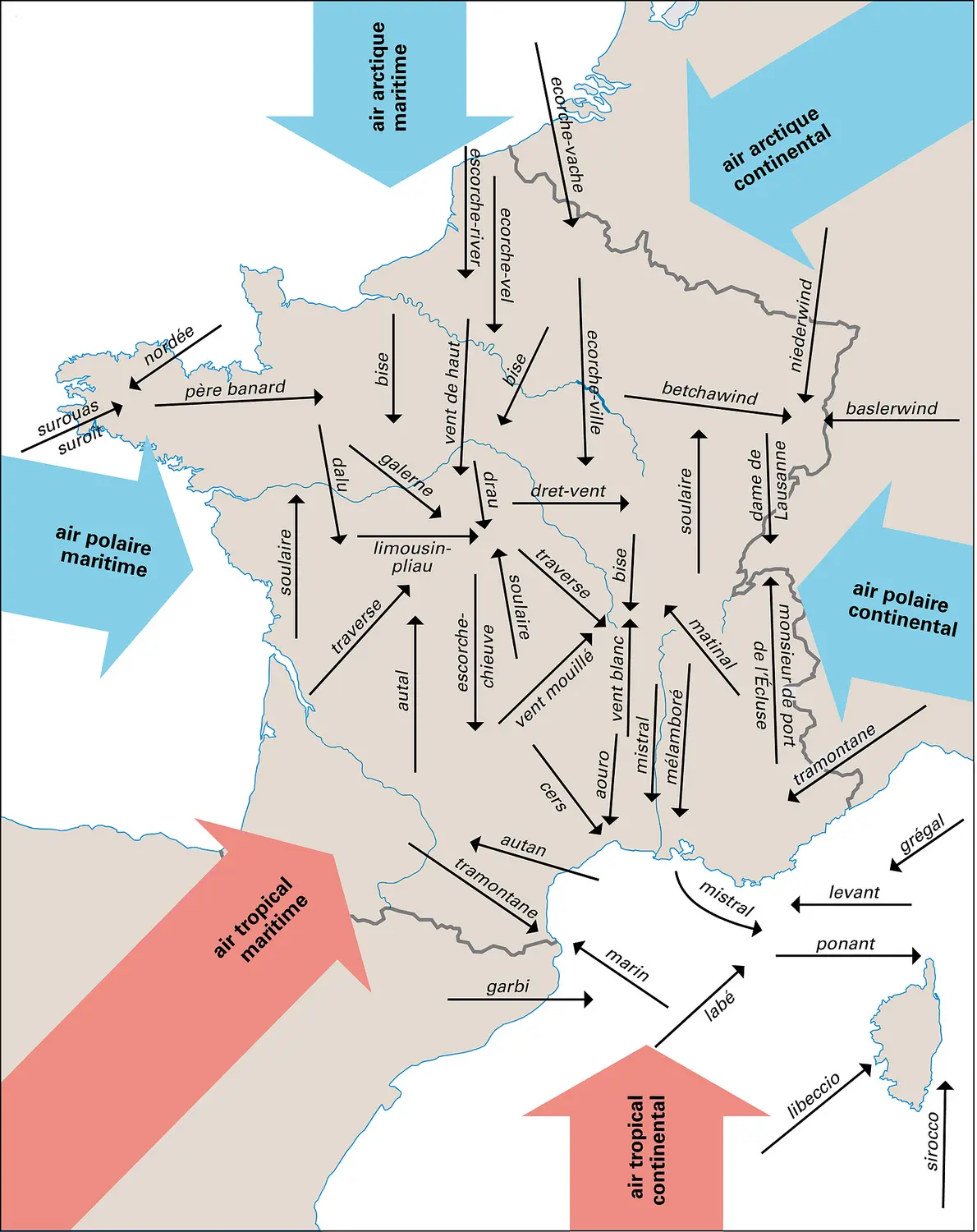 Principaux vents régionaux en France