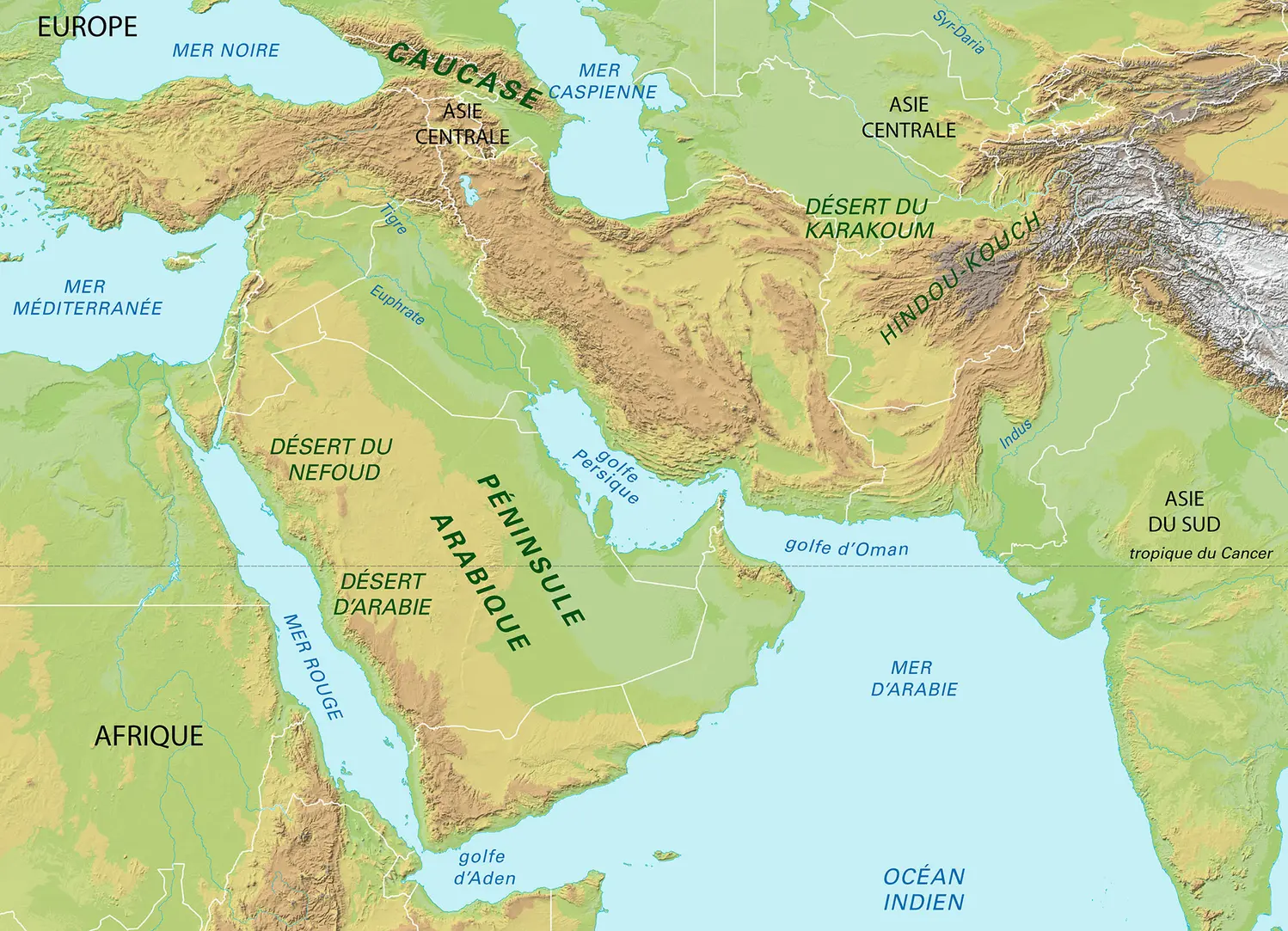 Moyen-Orient : carte physique