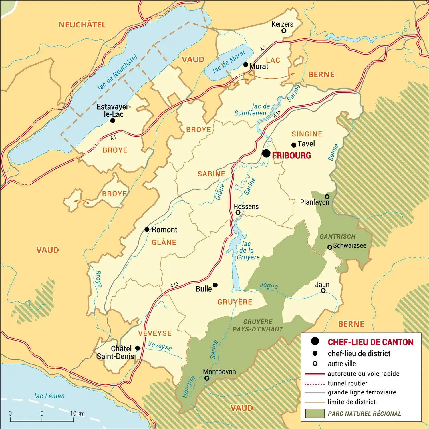 Fribourg : carte administrative du canton