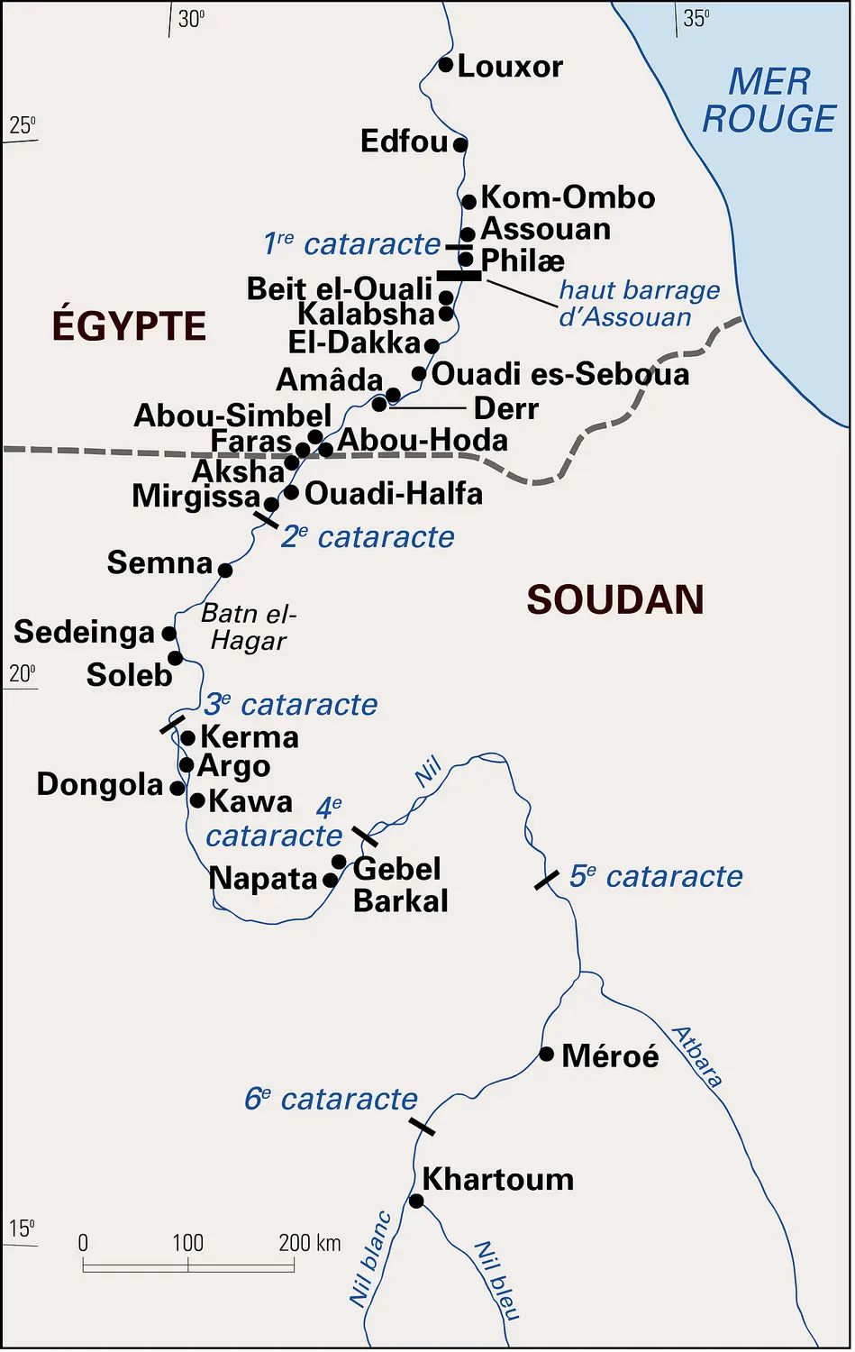 
			Nubie : principaux sites archéologiques