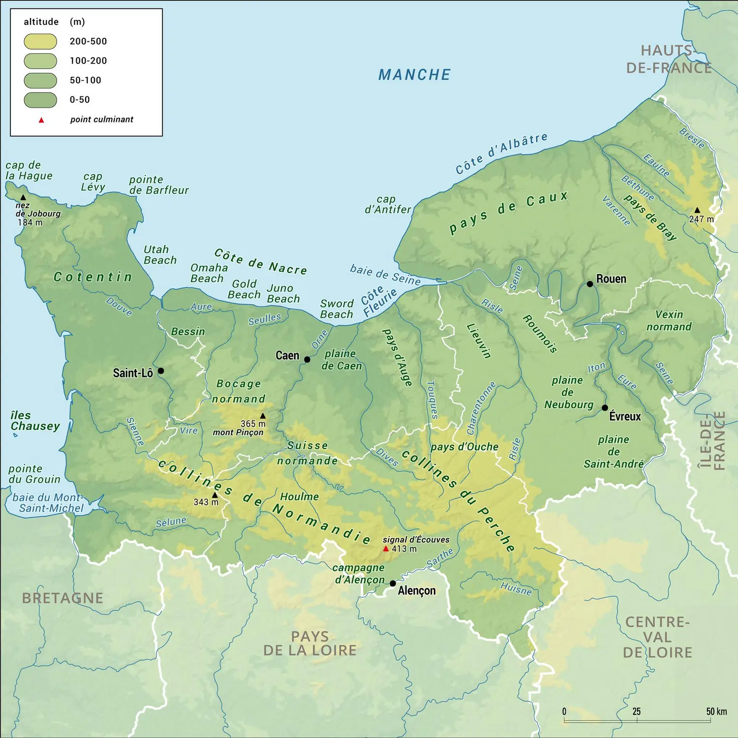 Normandie : carte physique