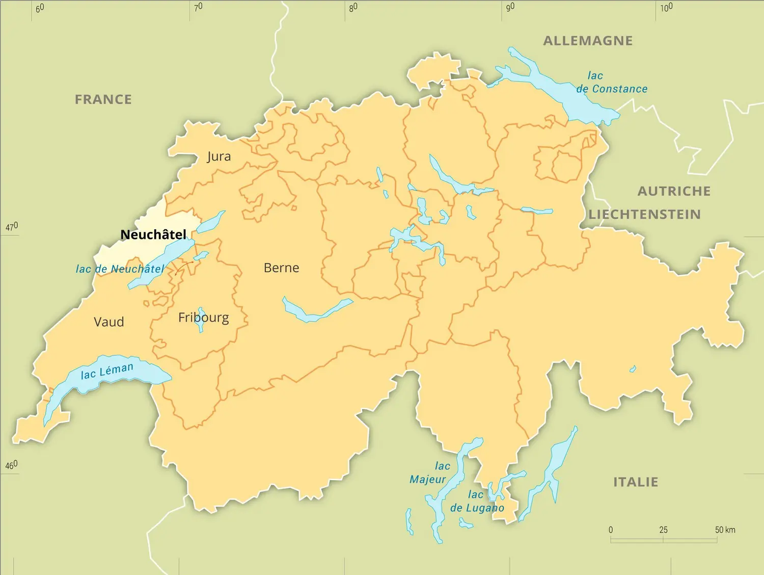 Neuchâtel : carte de situation du canton