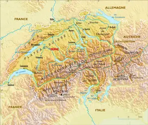 Suisse : carte physique - crédits : Encyclopædia Universalis France