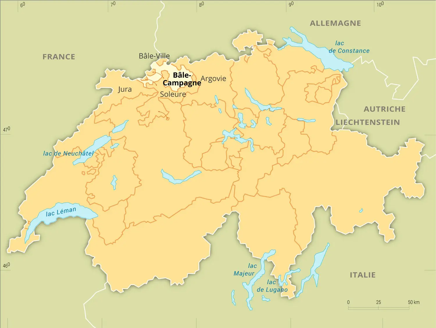 Bâle-Campagne : carte de situation du canton