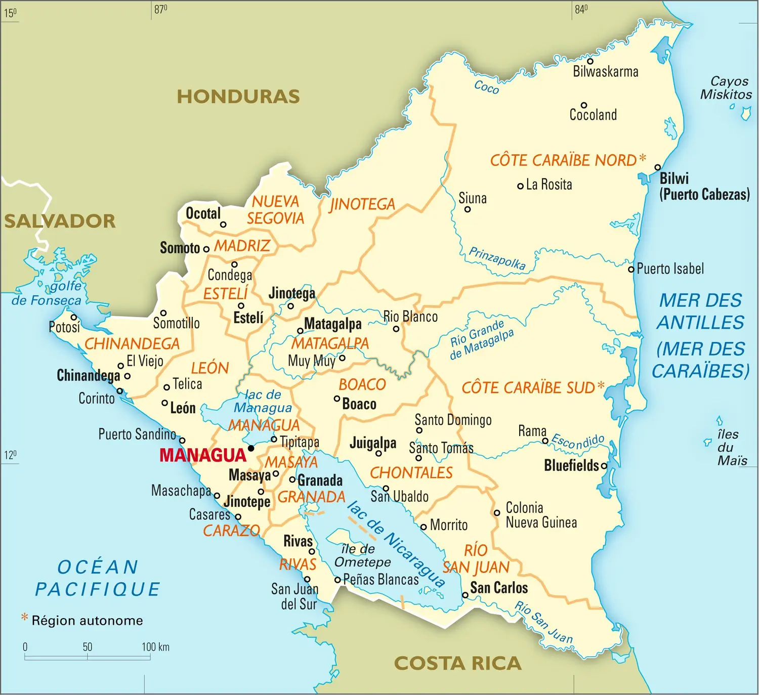 Nicaragua : carte administrative