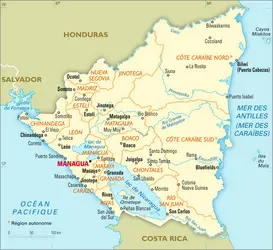 Nicaragua : carte administrative - crédits : Encyclopædia Universalis France