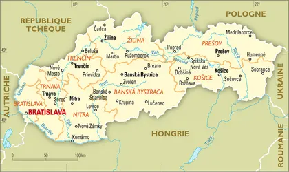 Slovaquie : carte administrative - crédits : Encyclopædia Universalis France