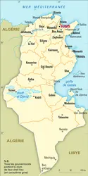 Tunisie : carte administrative - crédits : Encyclopædia Universalis France