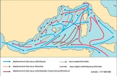 Méditerranée occidentale : mouvement des masses d'eaux - crédits : Encyclopædia Universalis France