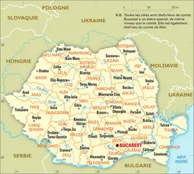 Roumanie : carte administrative - crédits : Encyclopædia Universalis France