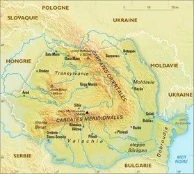 Roumanie : carte physique - crédits : Encyclopædia Universalis France