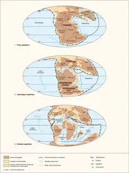 Mésozoïque : paléogéographie - crédits : Encyclopædia Universalis France