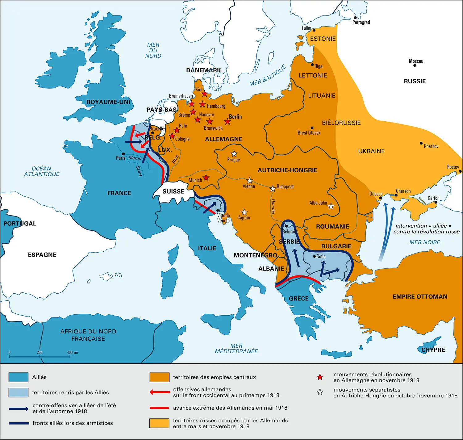 Première Guerre mondiale, fronts européens en 1918