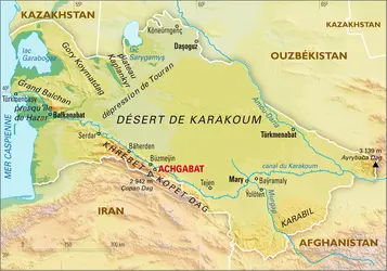 Turkménistan : carte physique - crédits : Encyclopædia Universalis France