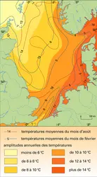 Températures des eaux de surface - crédits : Encyclopædia Universalis France