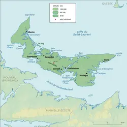 Île-du-Prince-Édouard : carte physique - crédits : Encyclopædia Universalis France