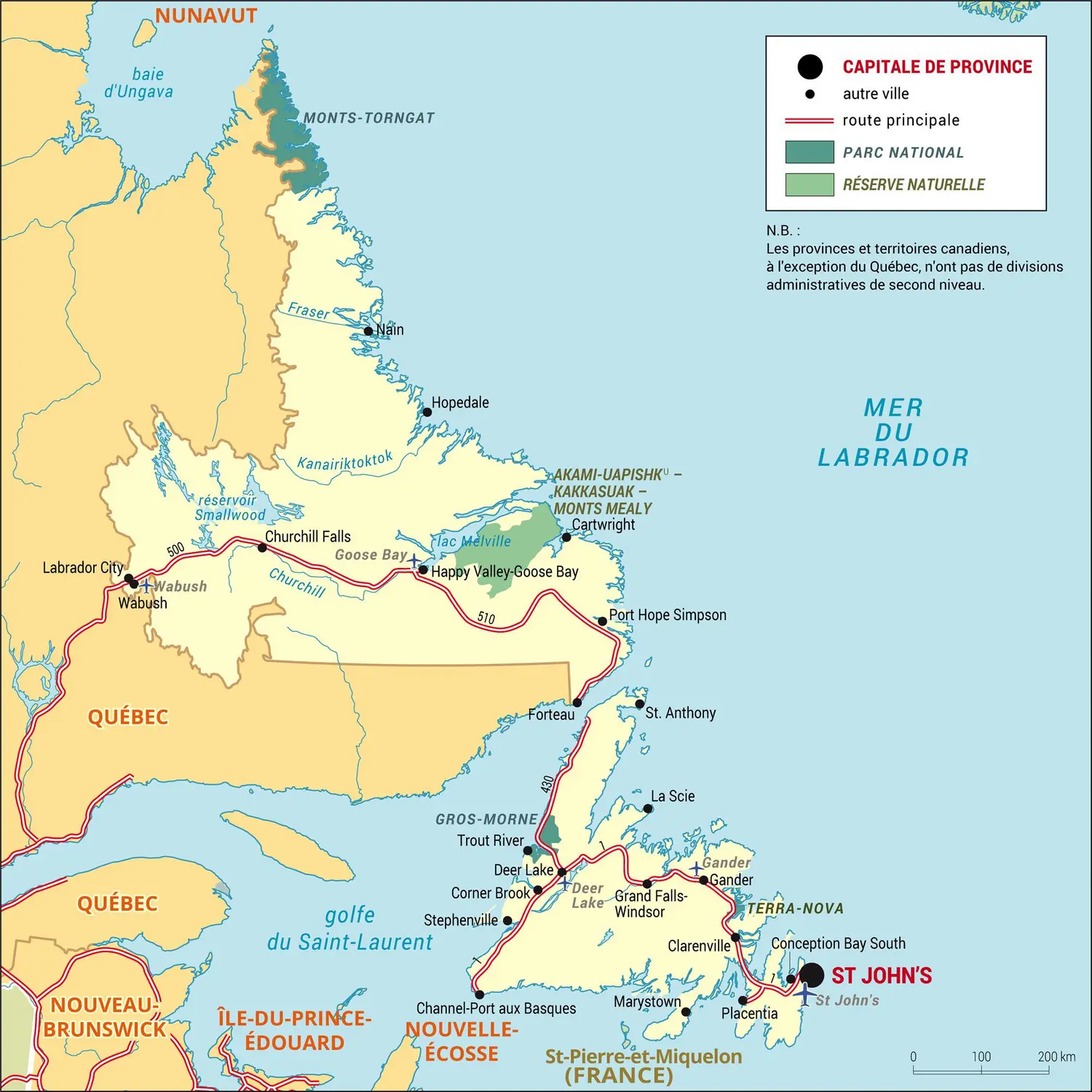 Terre-Neuve-et-Labrador : carte administrative