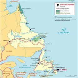 Terre-Neuve-et-Labrador : carte administrative - crédits : Encyclopædia Universalis France
