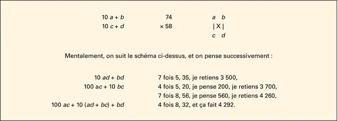 Calcul mental : multiplication de nombres de deux chiffres - crédits : Encyclopædia Universalis France