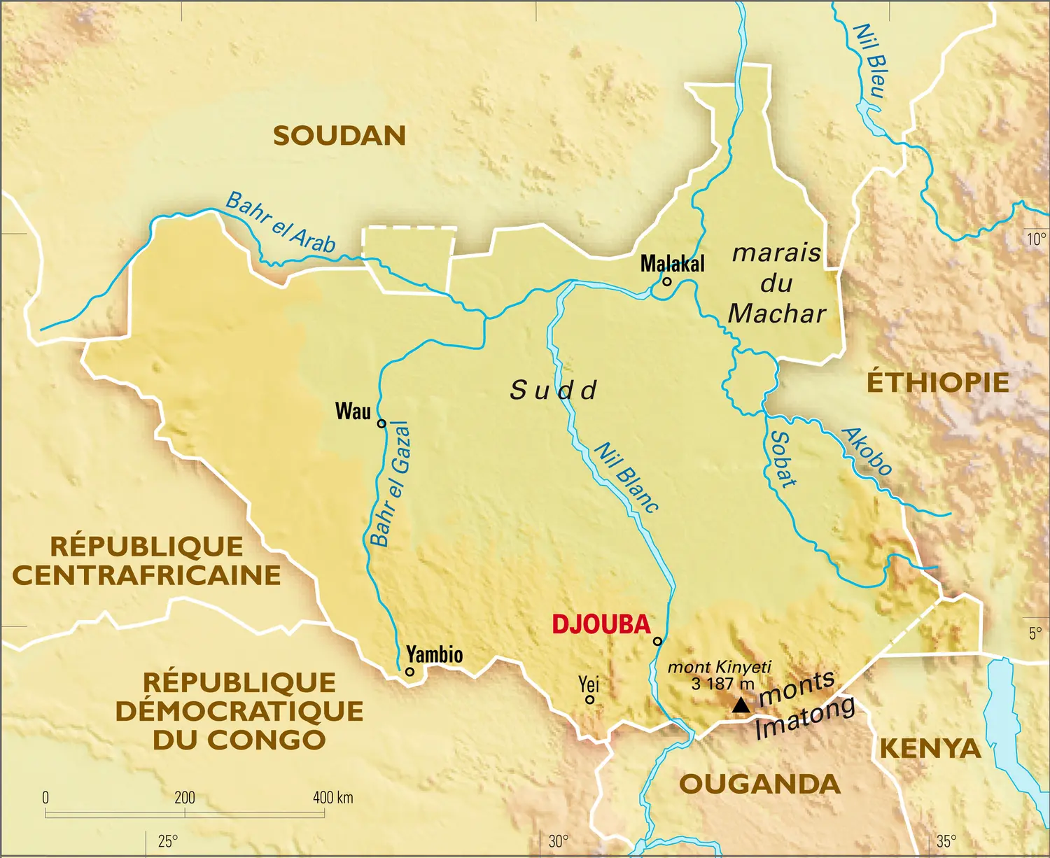 Soudan du Sud : carte physique