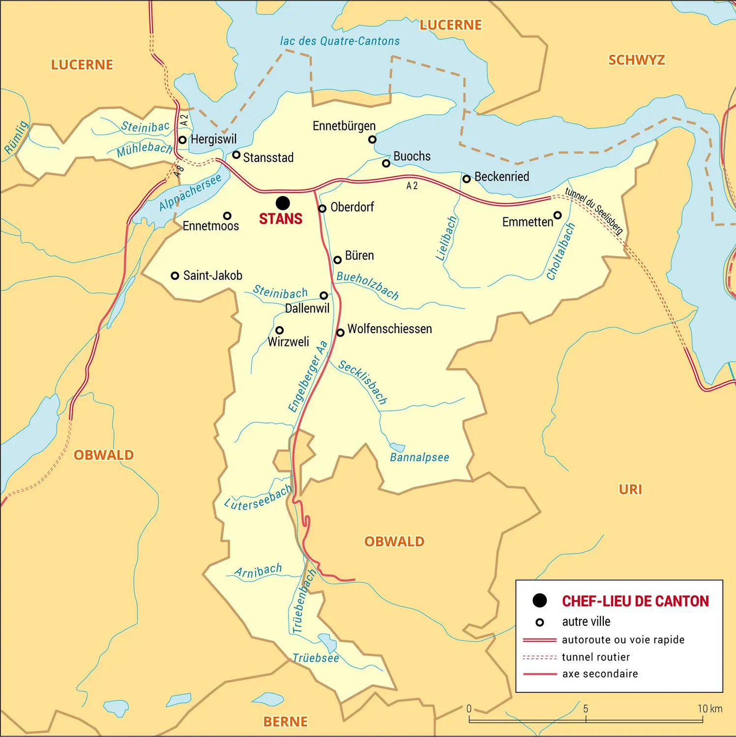 Nidwald : carte administrative du canton