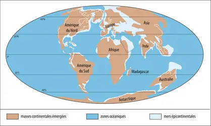 Paléogéographie : dislocation de  la Laurasie - crédits : Encyclopædia Universalis France