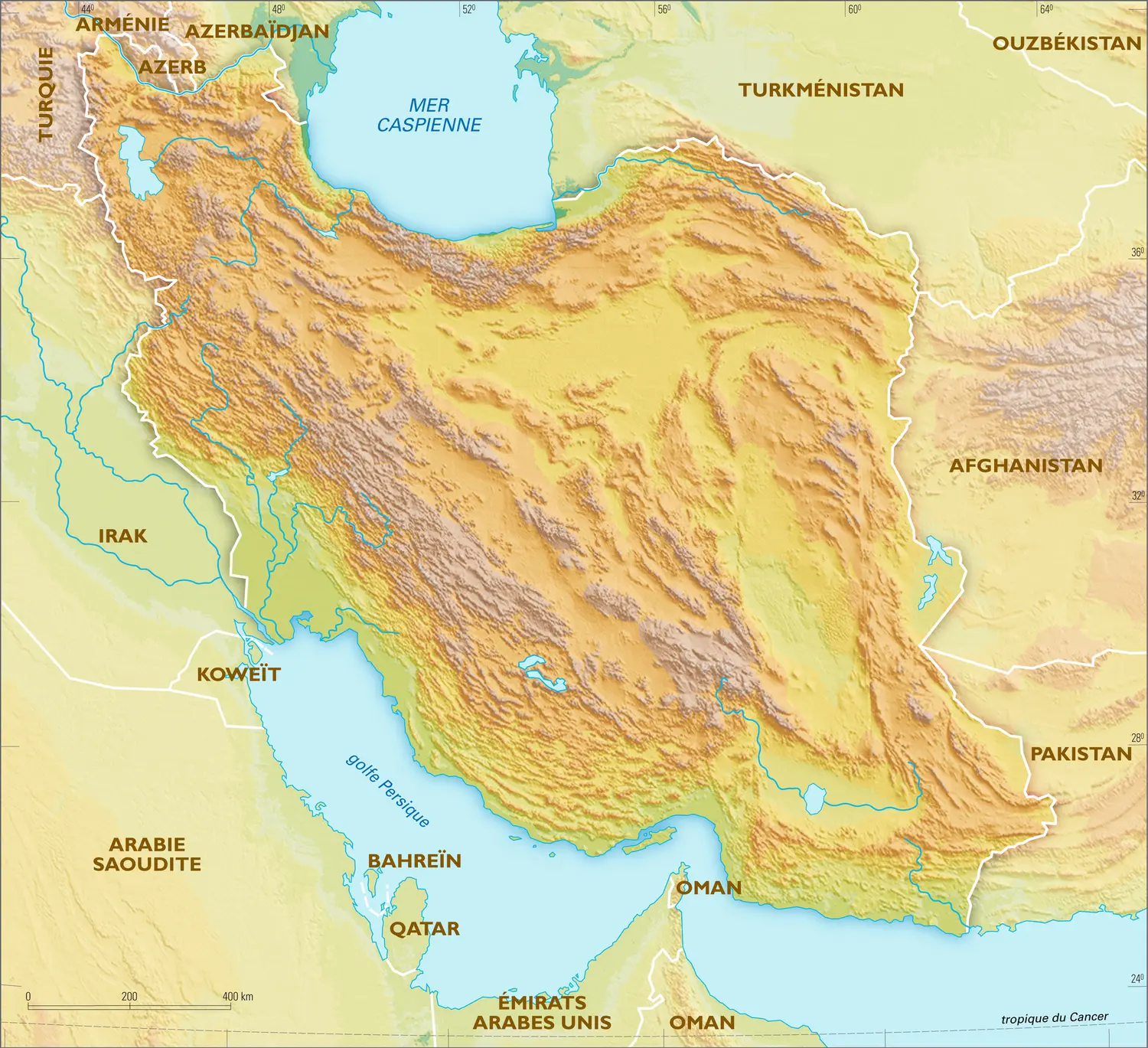 Iran : carte physique vierge