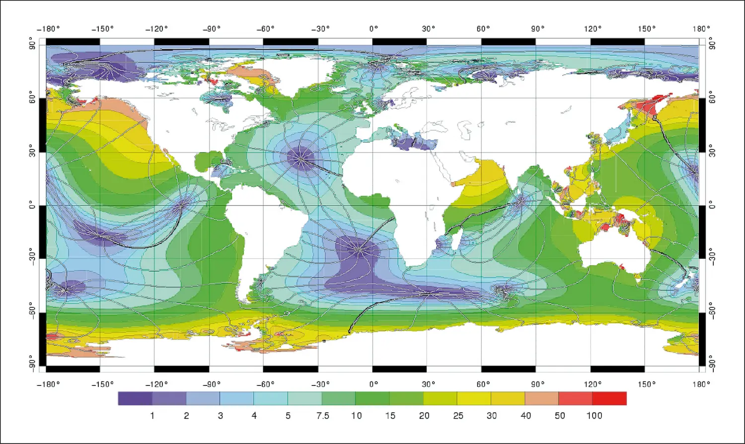 Marées. Composante lunaire semi-diurne