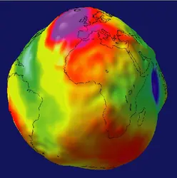 Ondulations à grandes longueurs d'onde du géoïde terrestre - crédits : Encyclopædia Universalis France