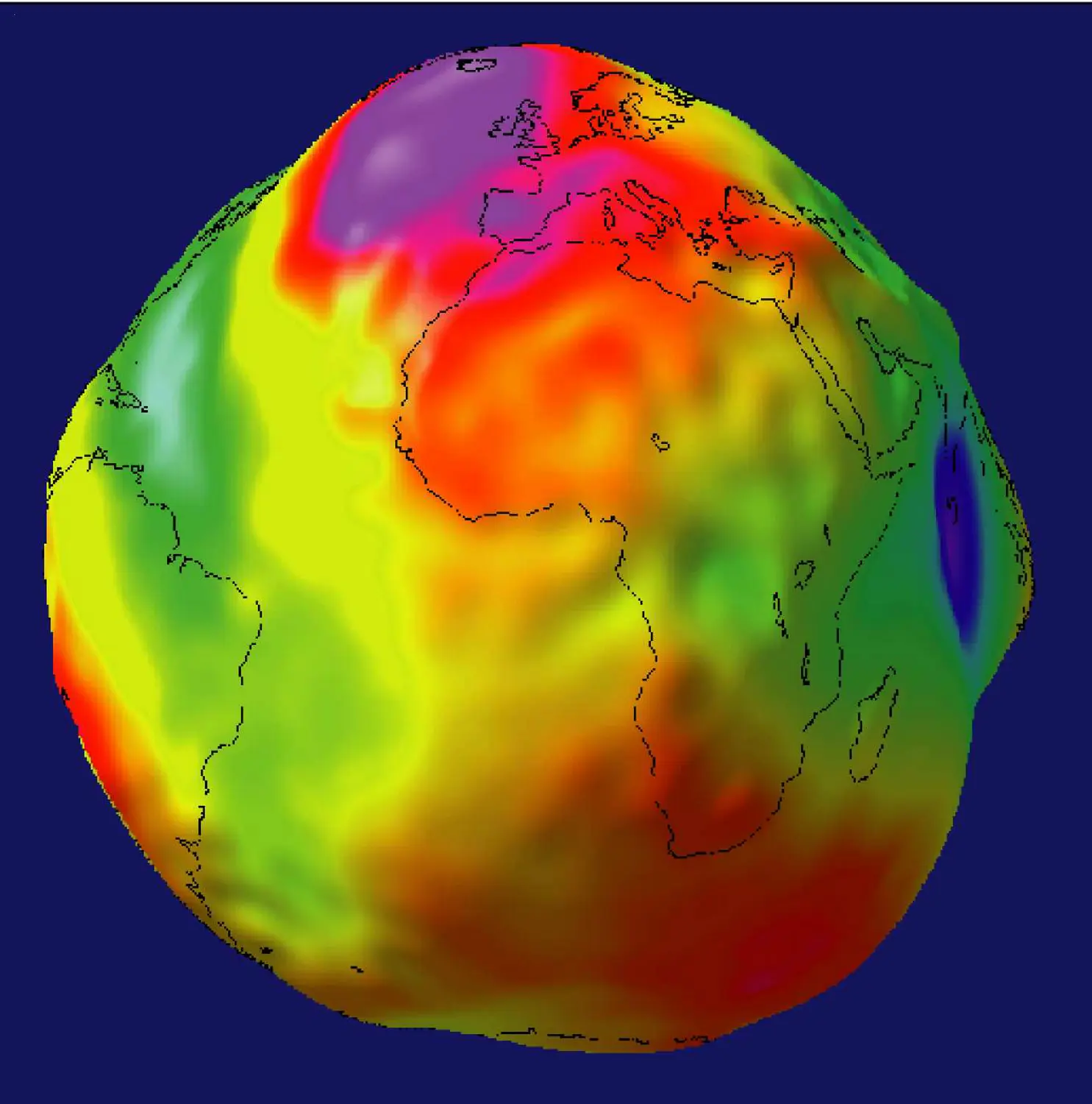 Ondulations à grandes longueurs d'onde du géoïde terrestre