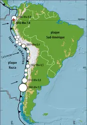 Subduction sud-américaine et séismes - crédits : Encyclopædia Universalis France
