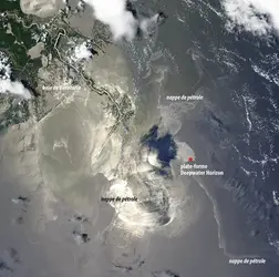 Marée noire dans le golfe du Mexique, 2010 - crédits : R. Lindsey/ Image courtesy the MODIS Rapid Response Team/ NASA