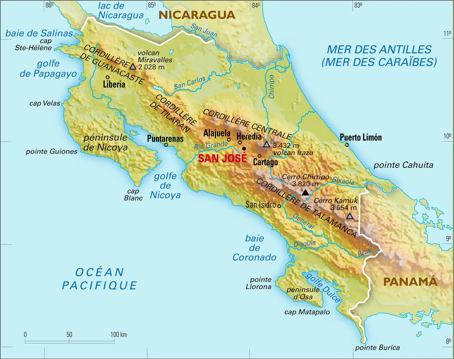 Costa Rica : carte physique