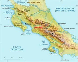 Costa Rica : carte physique - crédits : Encyclopædia Universalis France