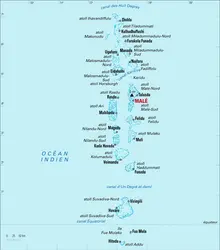 Maldives : carte physique - crédits : Encyclopædia Universalis France