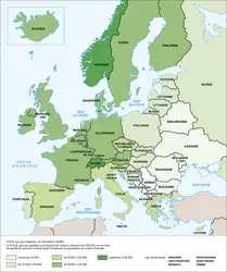 Europe : revenu par habitant - crédits : Encyclopædia Universalis France