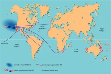 Surf : diffusion dans le monde - crédits : Encyclopædia Universalis France