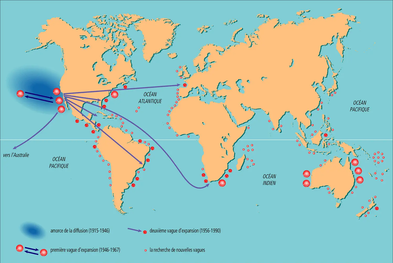 Surf : diffusion dans le monde