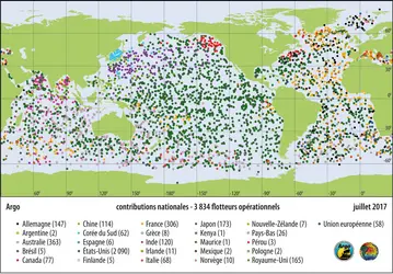 Répartition mondiale des flotteurs du programme Argo - crédits : jcommops