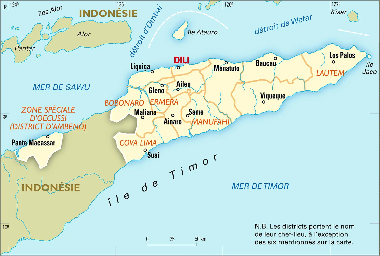 Timor oriental : carte administrative