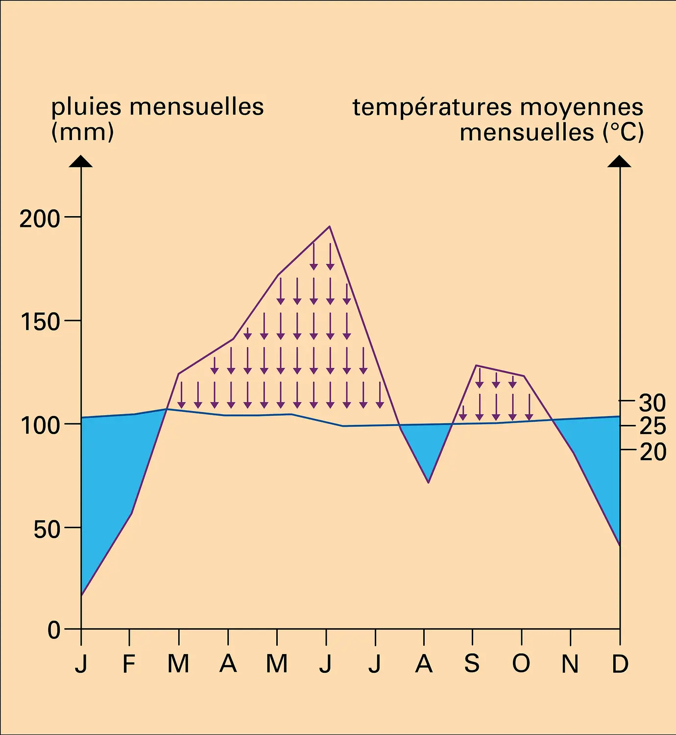 Diagramme ombrothermique d'une savane tropicale