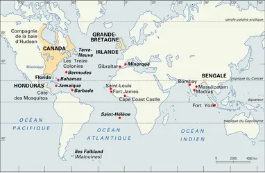 Empire britannique, 1763 - crédits : Encyclopædia Universalis France